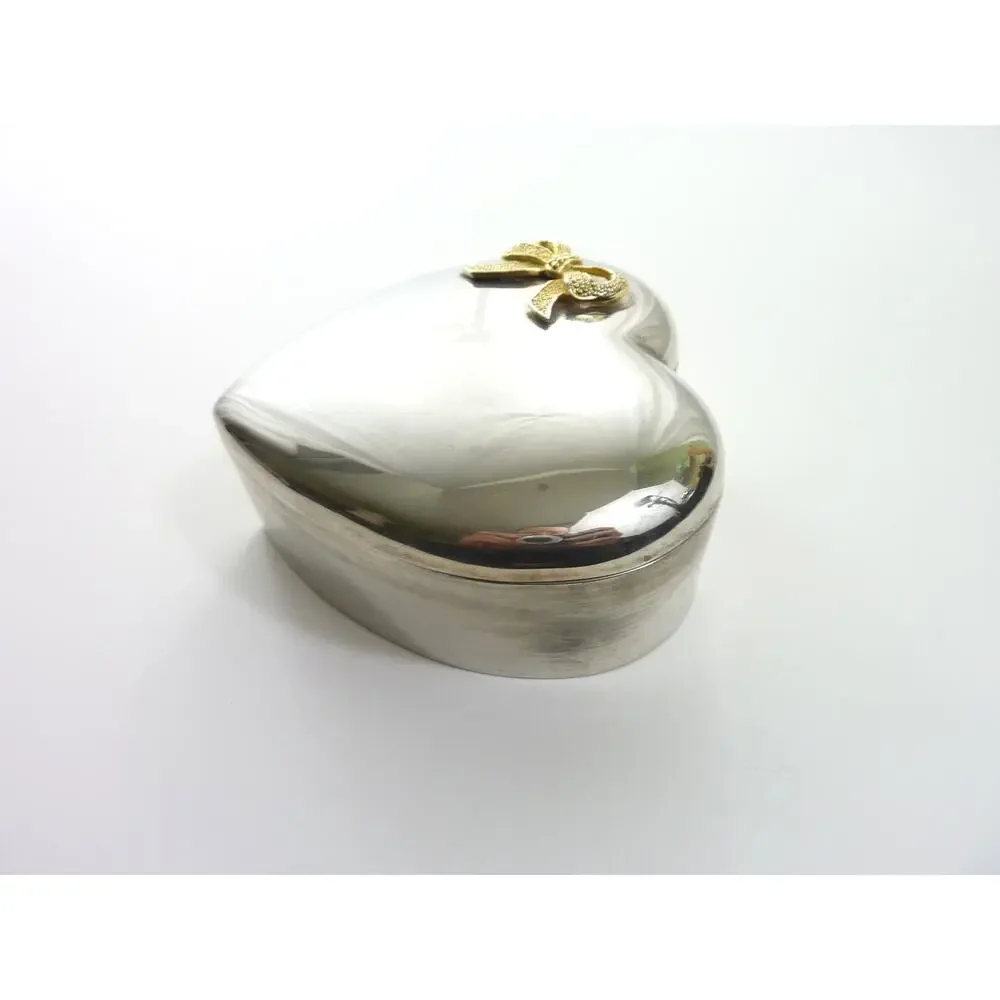 Valentine Steel silver Trinket Jewelry candy Heart Shaped Box with Metal Bow